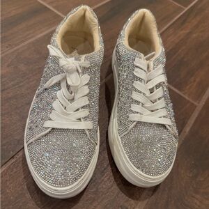 Betsey Johnson Silver Glitter Sneakers with White Laces